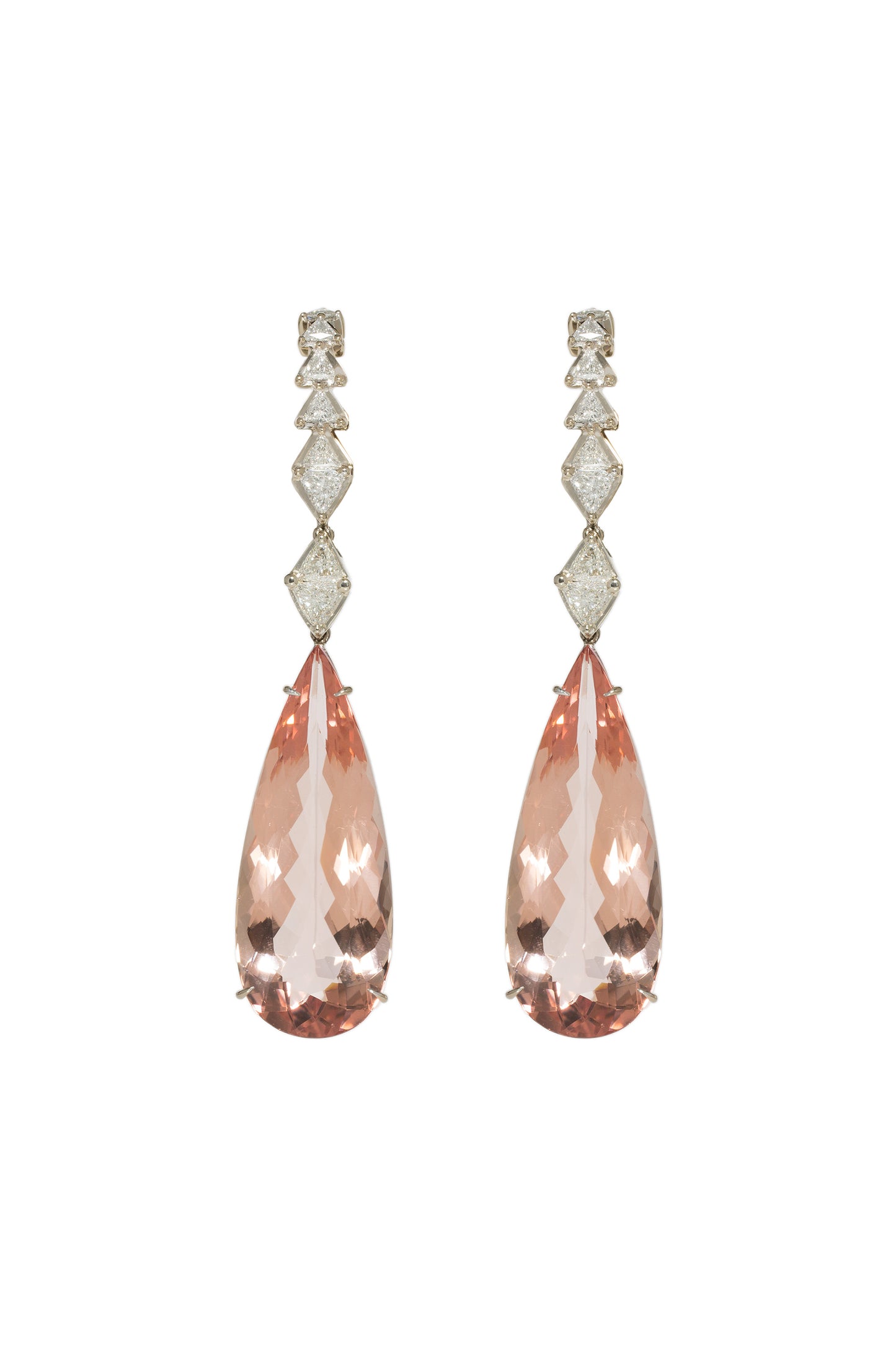 Morganite earrings with white diamonds in 18k white gold