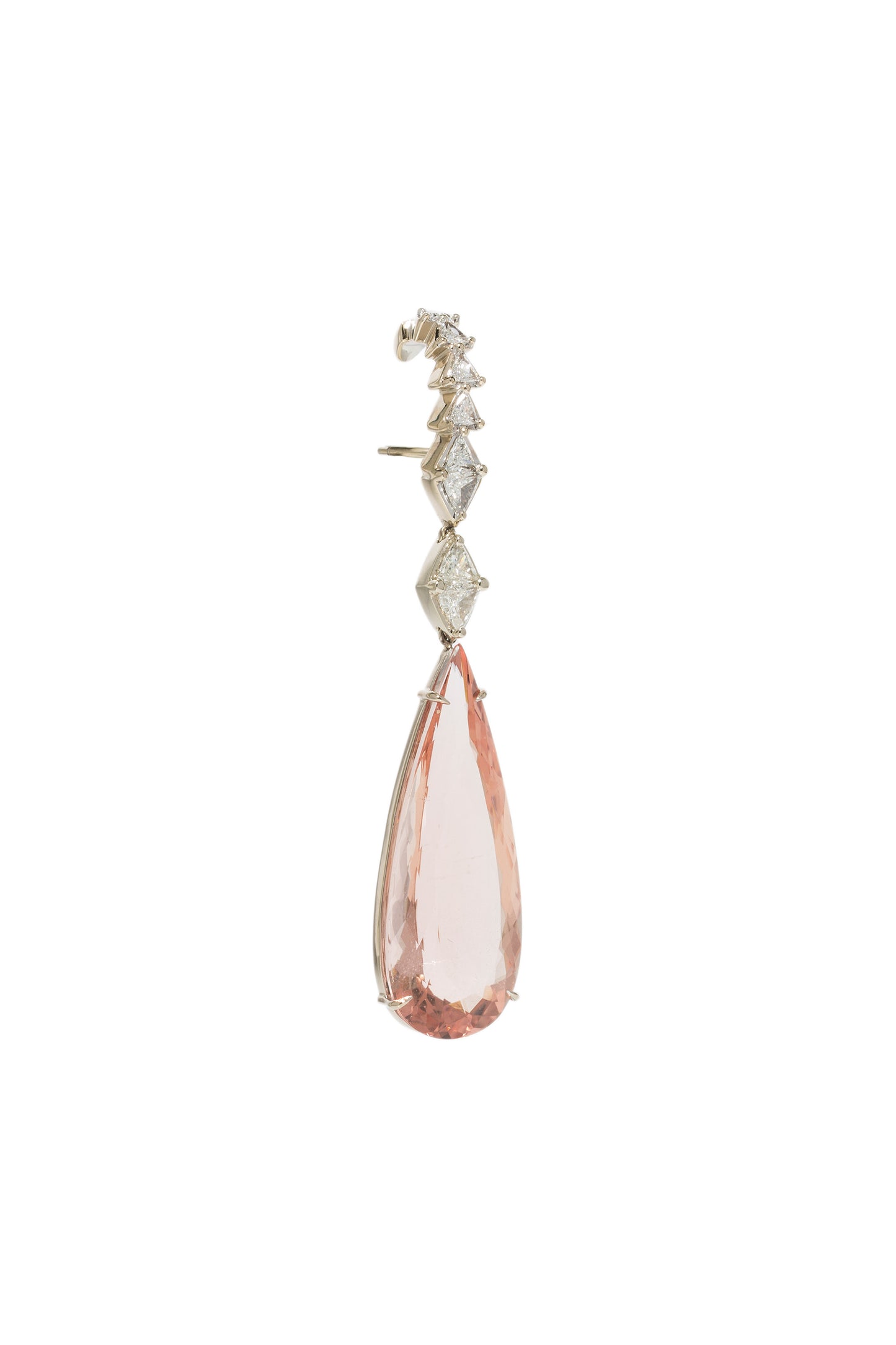 Morganite earrings with white diamonds in 18k white gold