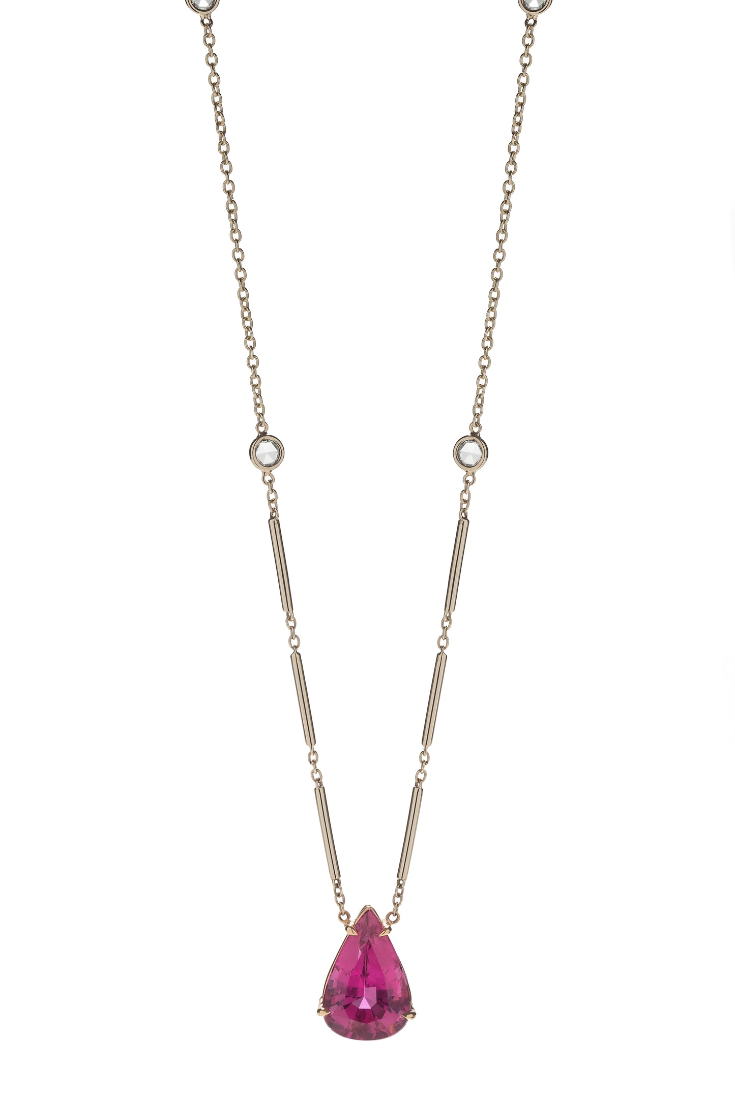 Rubellite necklace with white diamonds in 18k white and rose gold