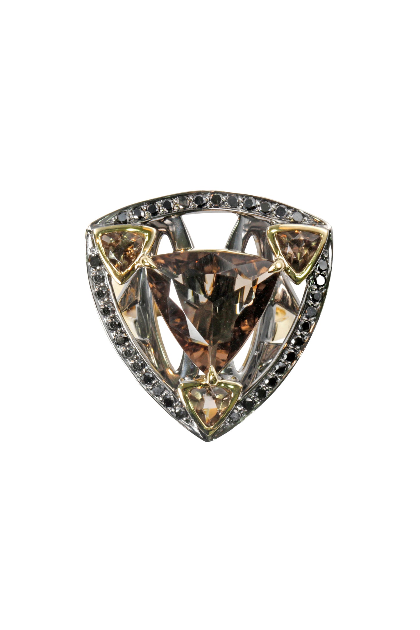 Quartz ring with black diamonds in 18k yellow gold
