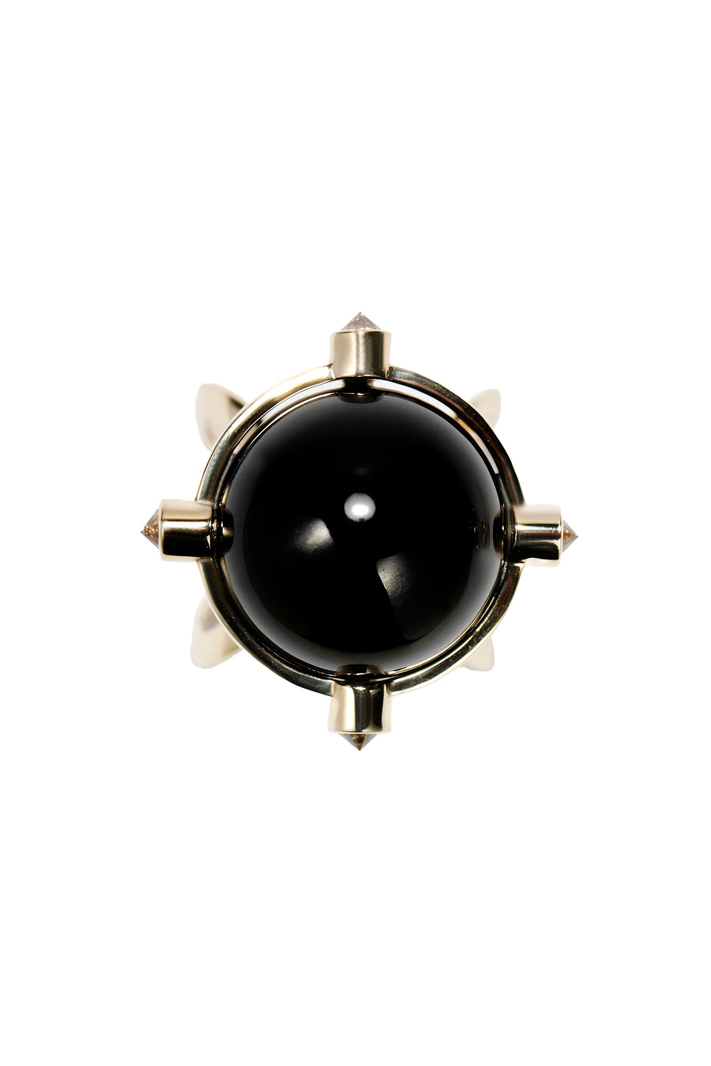 Black quartz ring with brown diamonds in 18k white gold
