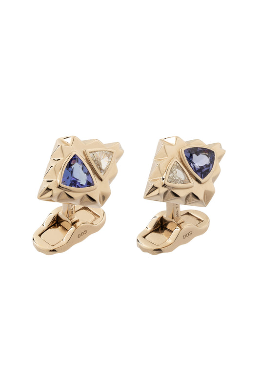 Tanzanite ARA X MR DEAN cufflinks with white diamonds in 18k white gold.