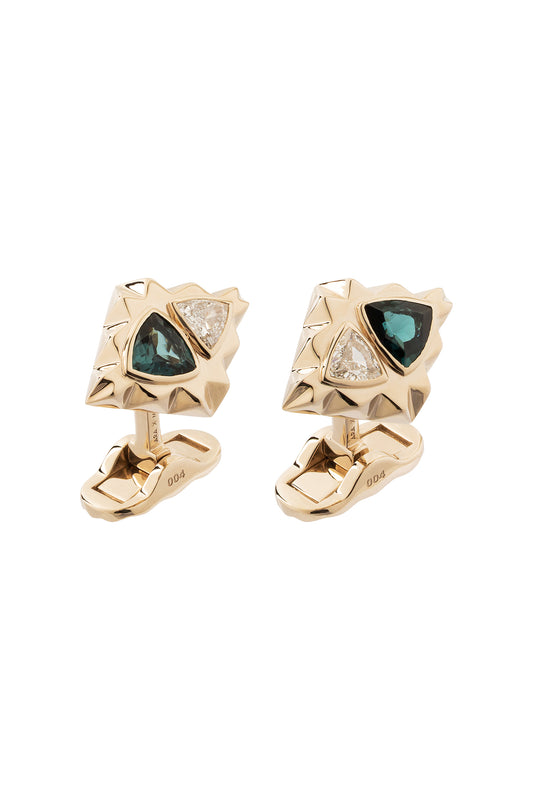 Bluish Tourmalines ARA X MR DEAN cufflinks with diamonds in 18k white gold