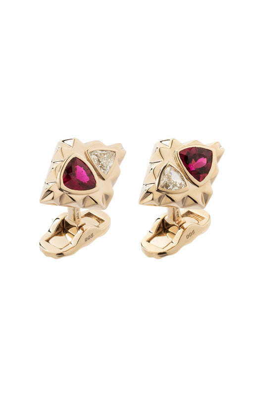 Pink Tourmaline ARA X MR DEAN cufflinks with white diamonds in 18k white gold.