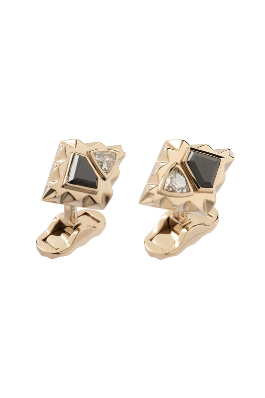 Black diamonds ARA X MR DEAN cufflinks with white diamonds in 18k white gold.