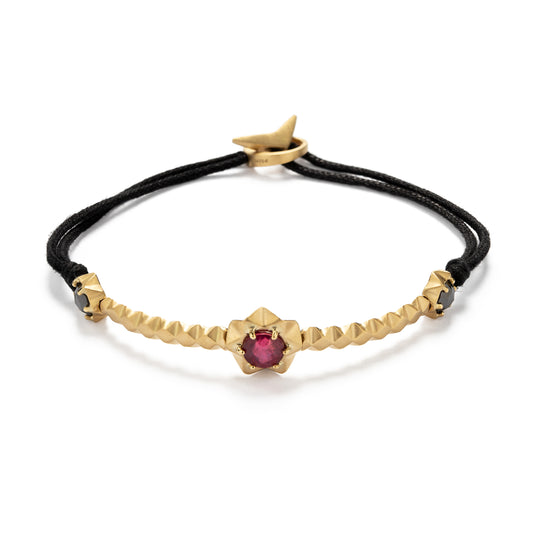 Ruby bracelet with black diamonds in 18k yellow gold