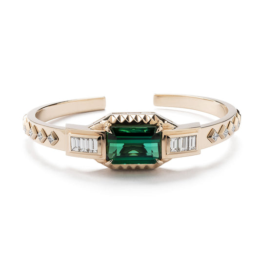 Green tourmaline bracelet with white diamonds in 18k white gold