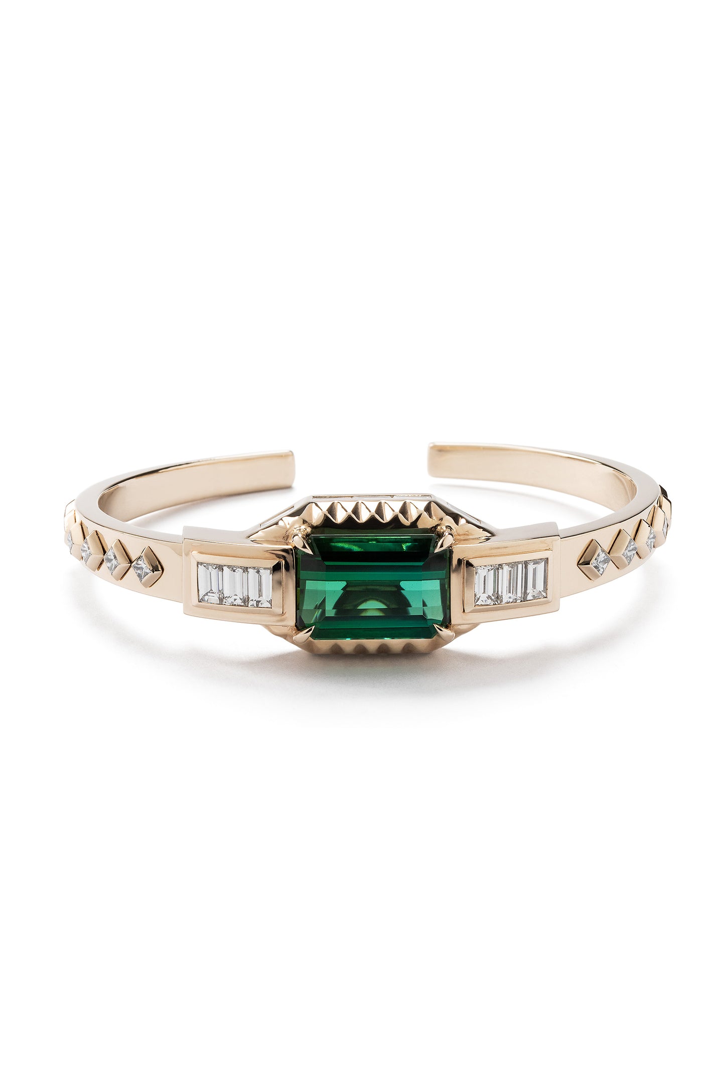 Green tourmaline bracelet with white diamonds in 18k white gold