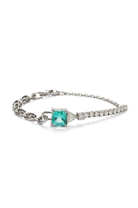 Paraiba tourmaline River Chain bracelet with white diamonds in 18k white gold