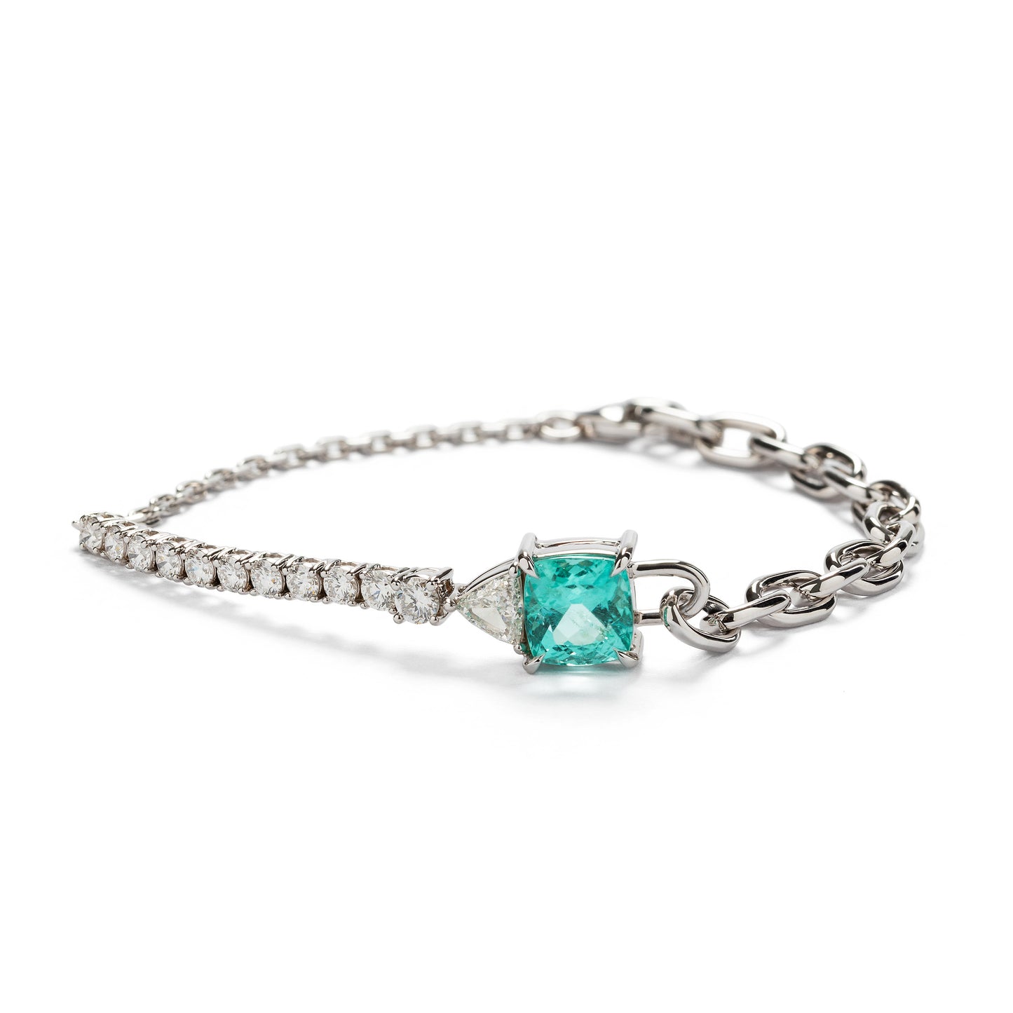 Paraiba tourmaline River Chain bracelet with white diamonds in 18k white gold