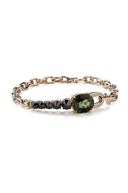 Green tourmaline ARA X MR DEAN bracelet with black diamonds and diamonds in 18k white gold.