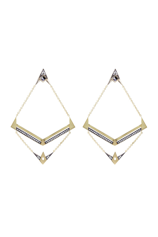 Black diamond earrings with white diamonds in 18k yellow gold