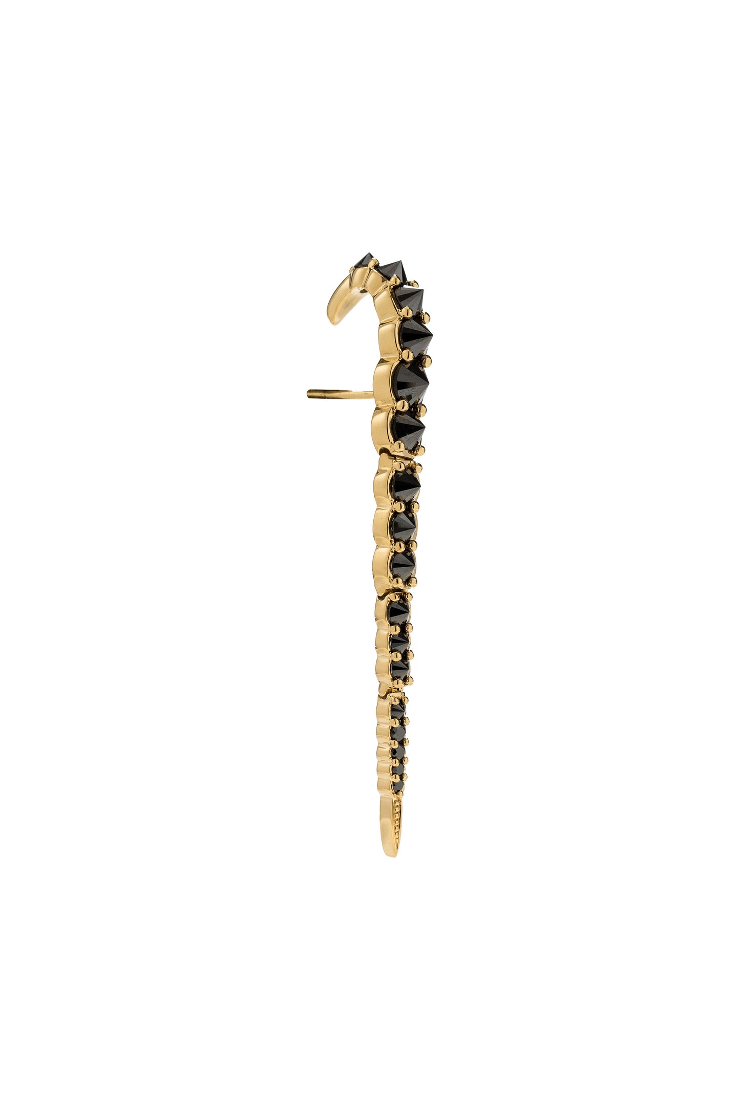 Inverted black diamond single earring in 18k yellow gold