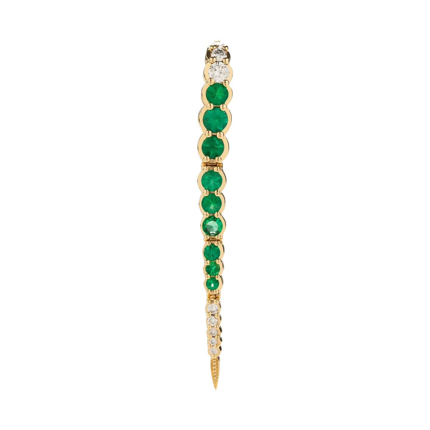 Emerald single earring with white diamonds in 18k yellow gold