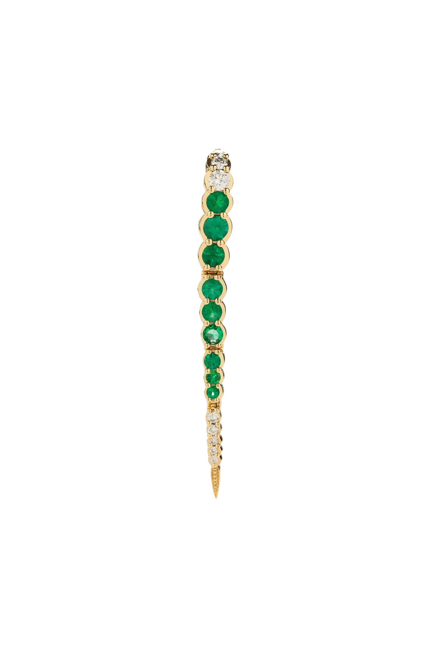 Emerald single earring with white diamonds in 18k yellow gold