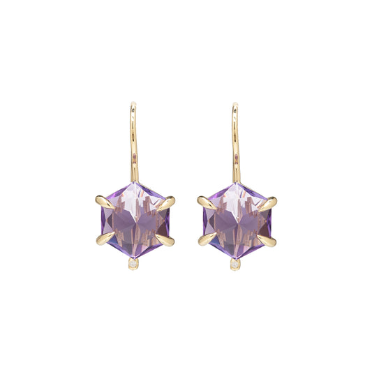 Amethyst earrings with white diamonds in 18k yellow gold