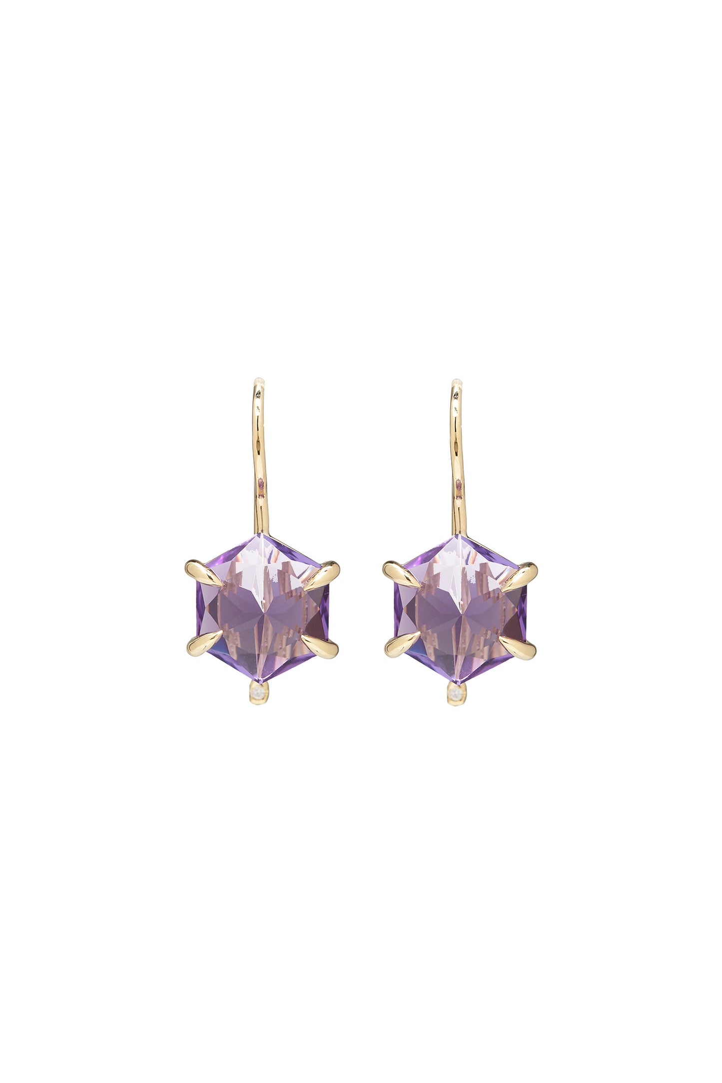 Amethyst earrings with white diamonds in 18k yellow gold