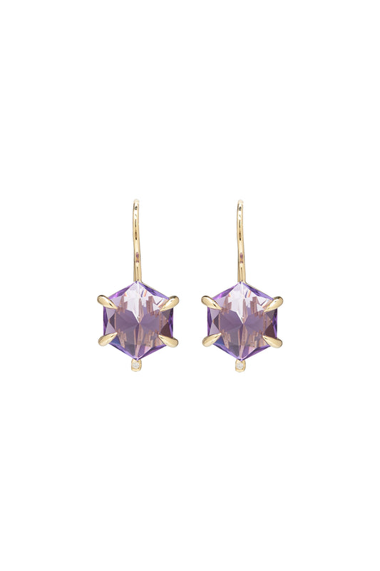 Amethyst earrings with white diamonds in 18k yellow gold