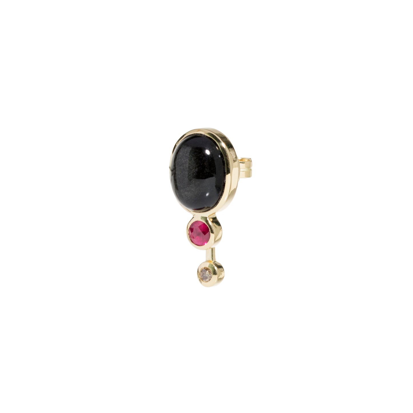 Vulcanic stone earrings with rubies and brown diamonds in 18k yellow gold