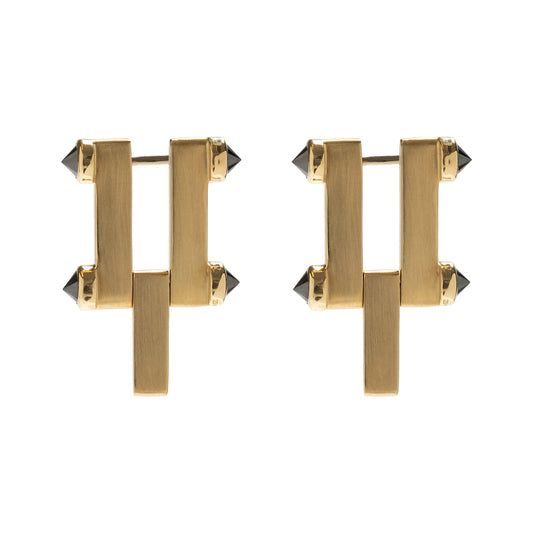 Inverted black diamond Link earrings in 18k yellow gold