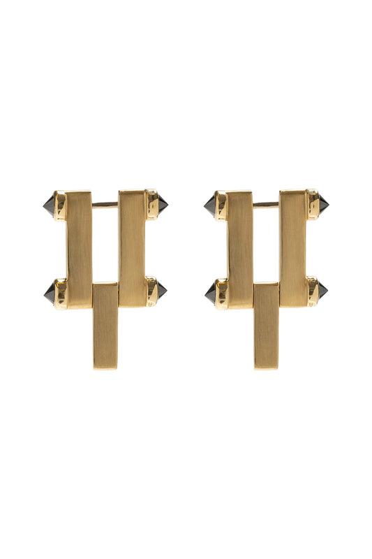 Inverted black diamond Link earrings in 18k yellow gold