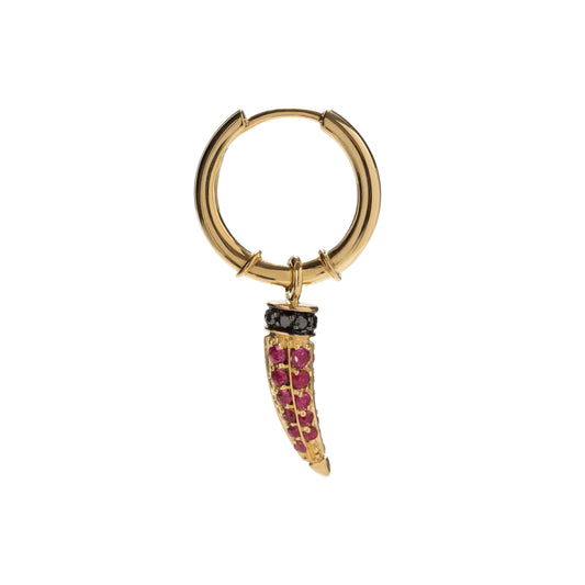 Ruby Horn mini single earring with black diamonds in 18k yellow gold