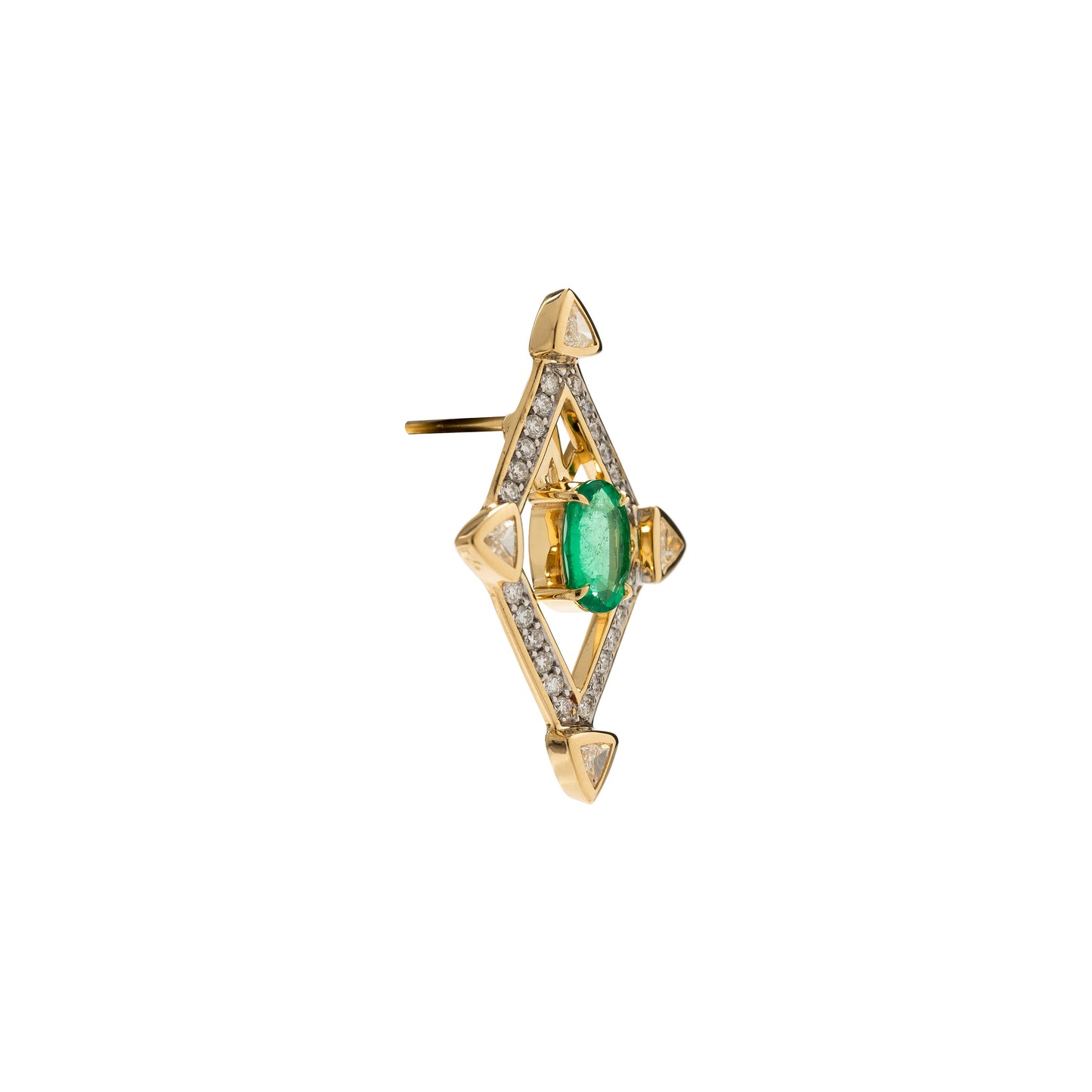 Emerald earrings with white diamonds in 18k yellow gold