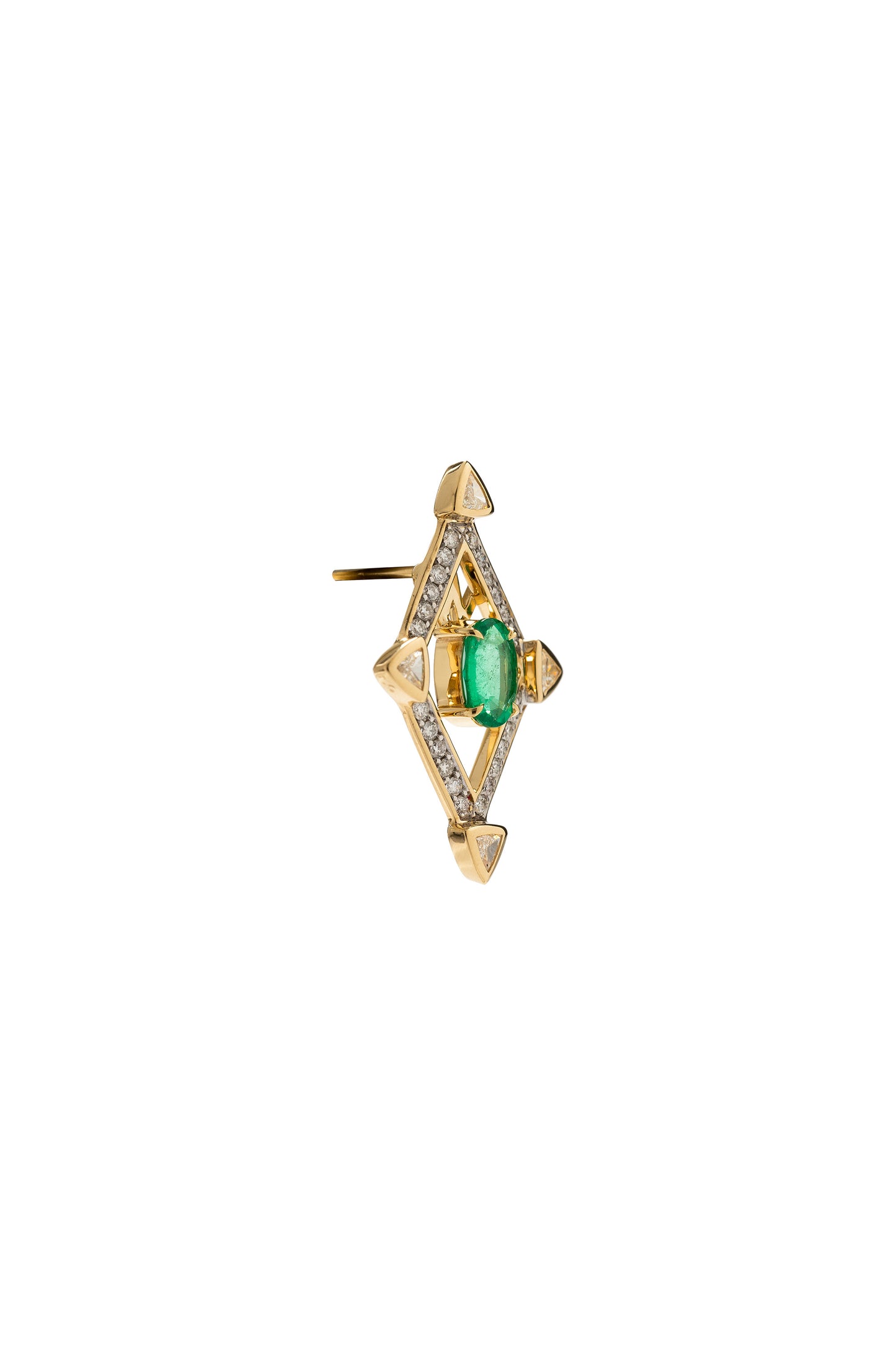 Emerald earrings with white diamonds in 18k yellow gold