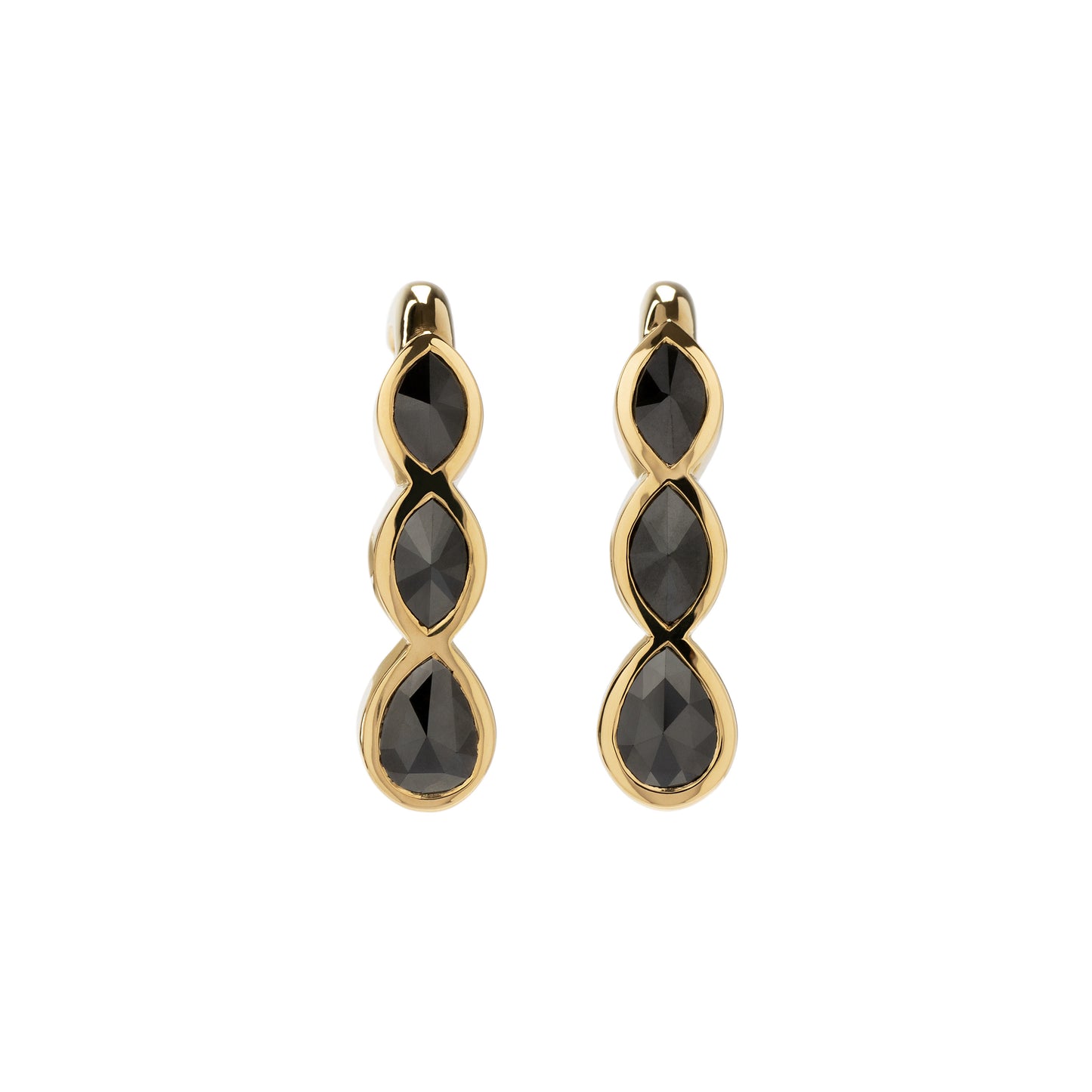 Black diamond earrings in 18k yellow gold