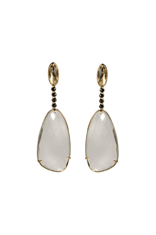 Crystal earrings with black diamonds in 18k yellow gold