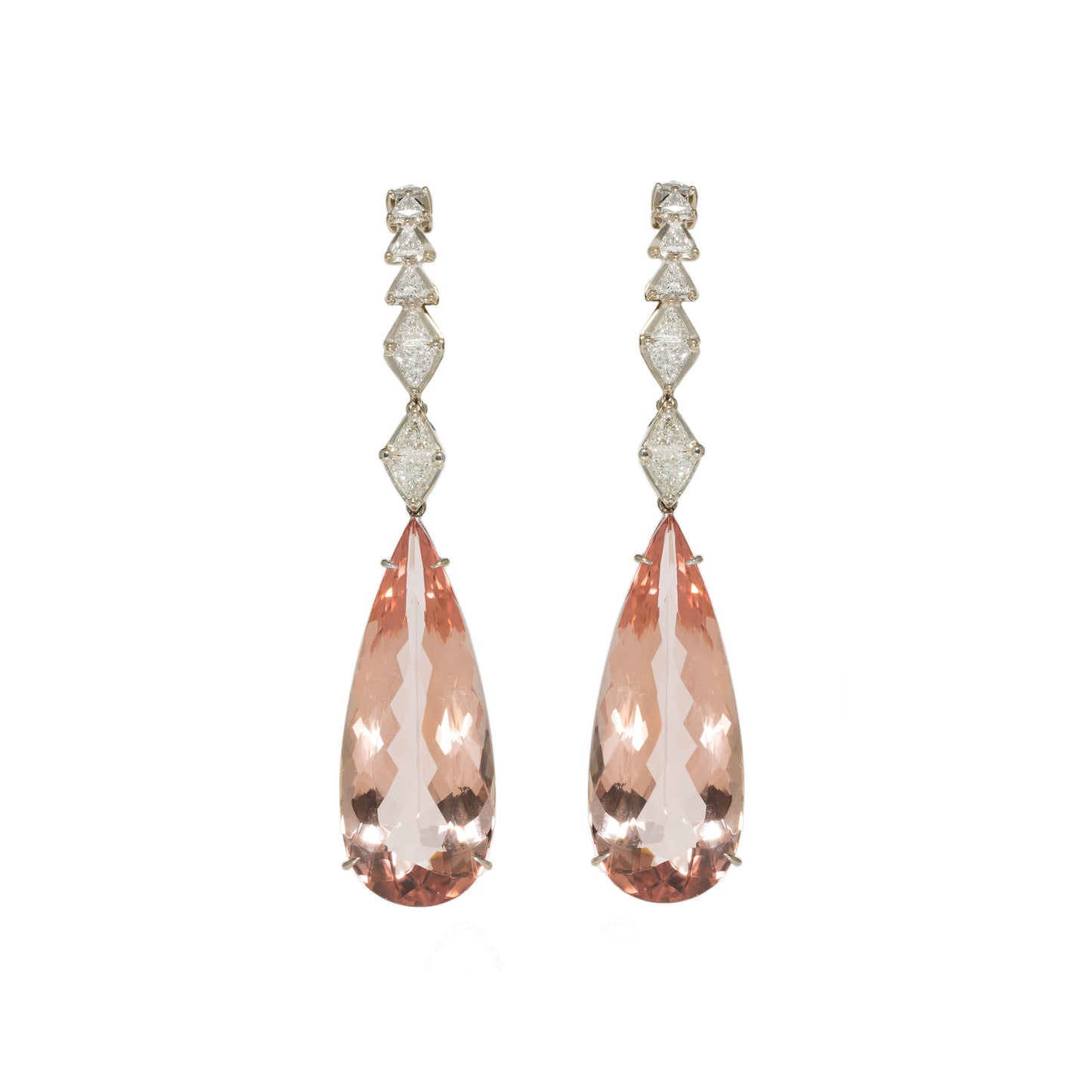 Morganite earrings with white diamonds in 18k white gold