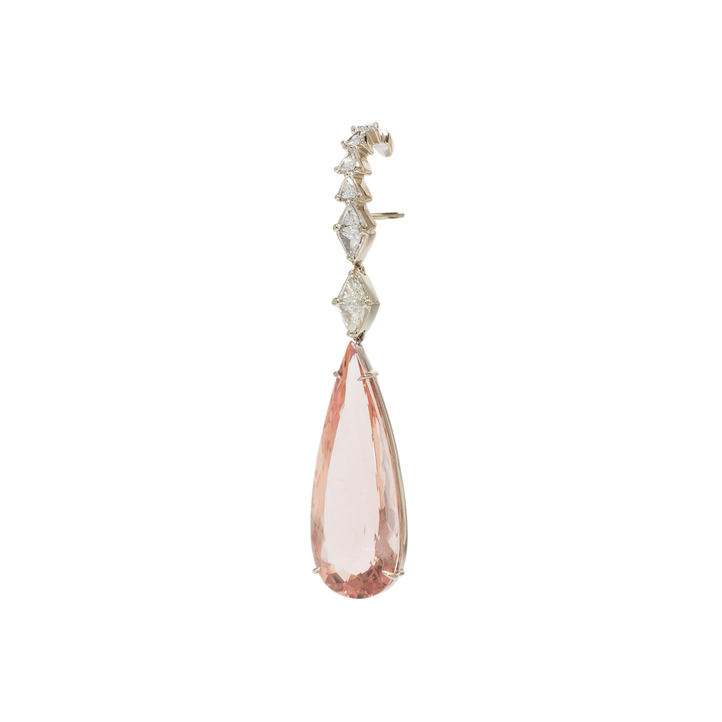 Morganite earrings with white diamonds in 18k white gold