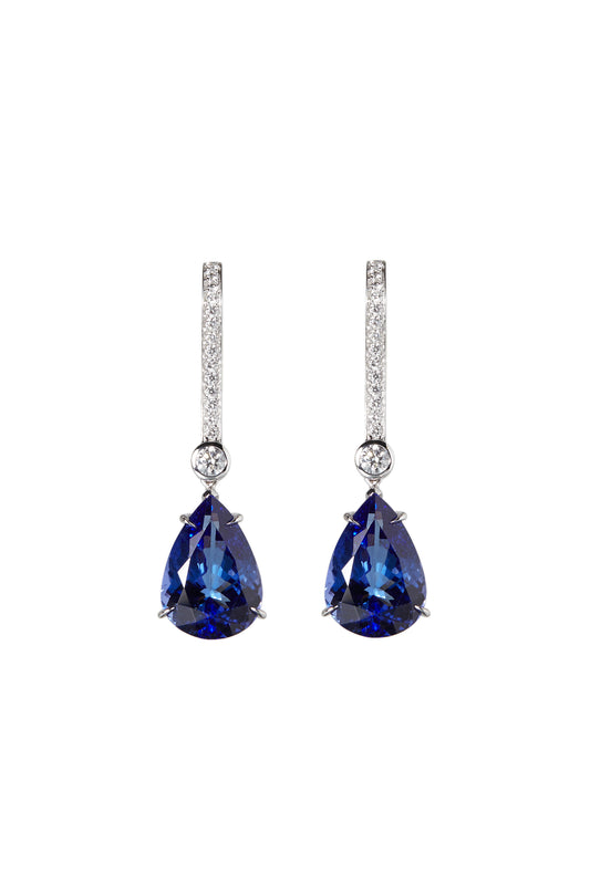 Tanzanite earrings with white diamonds in 18k white gold