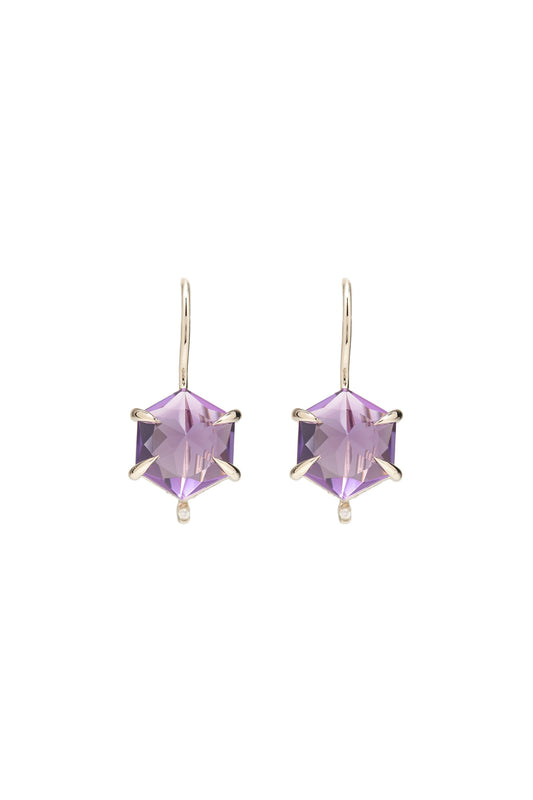 Amethyst earrings with white diamonds in 18k white gold