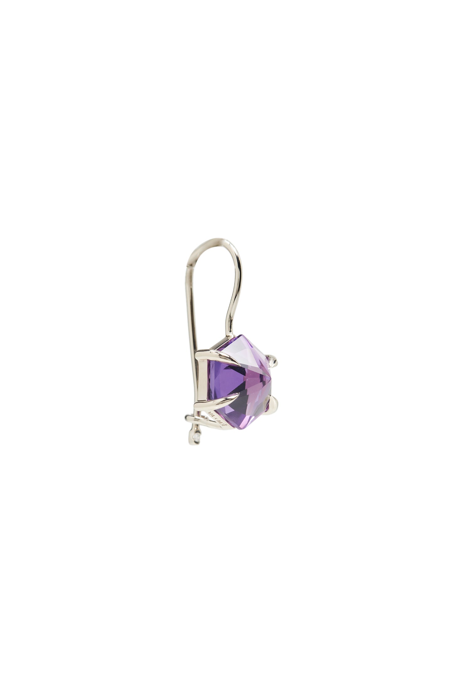 Amethyst earrings with white diamonds in 18k white gold