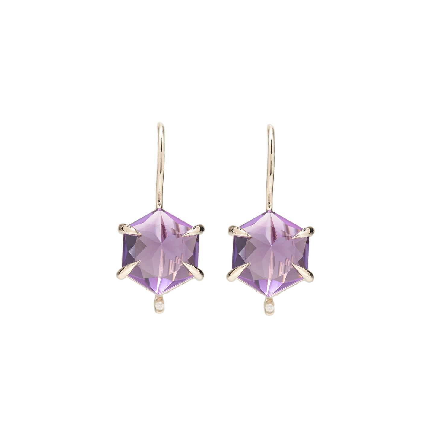 Amethyst earrings with white diamonds in 18k white gold