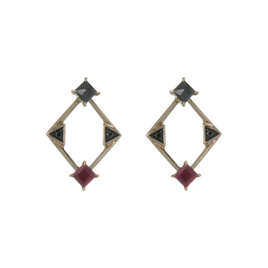 Ruby earrings with black diamonds in 18k white gold