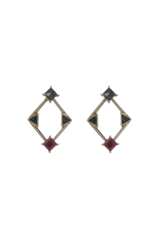 Ruby earrings with black diamonds in 18k white gold