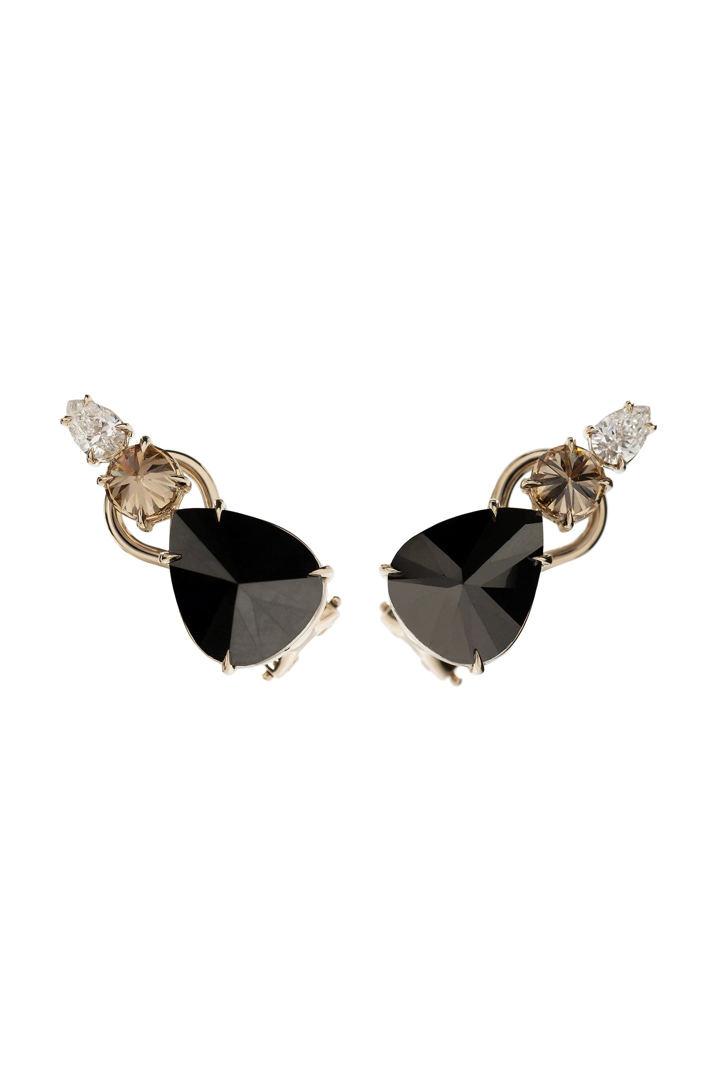 Black diamond earrings with brown and white diamonds