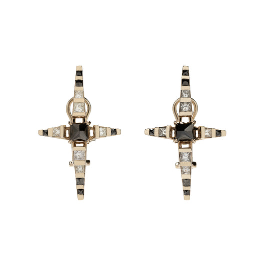 Inverted black diamond Pulsar earrings with white diamonds in 18k white gold