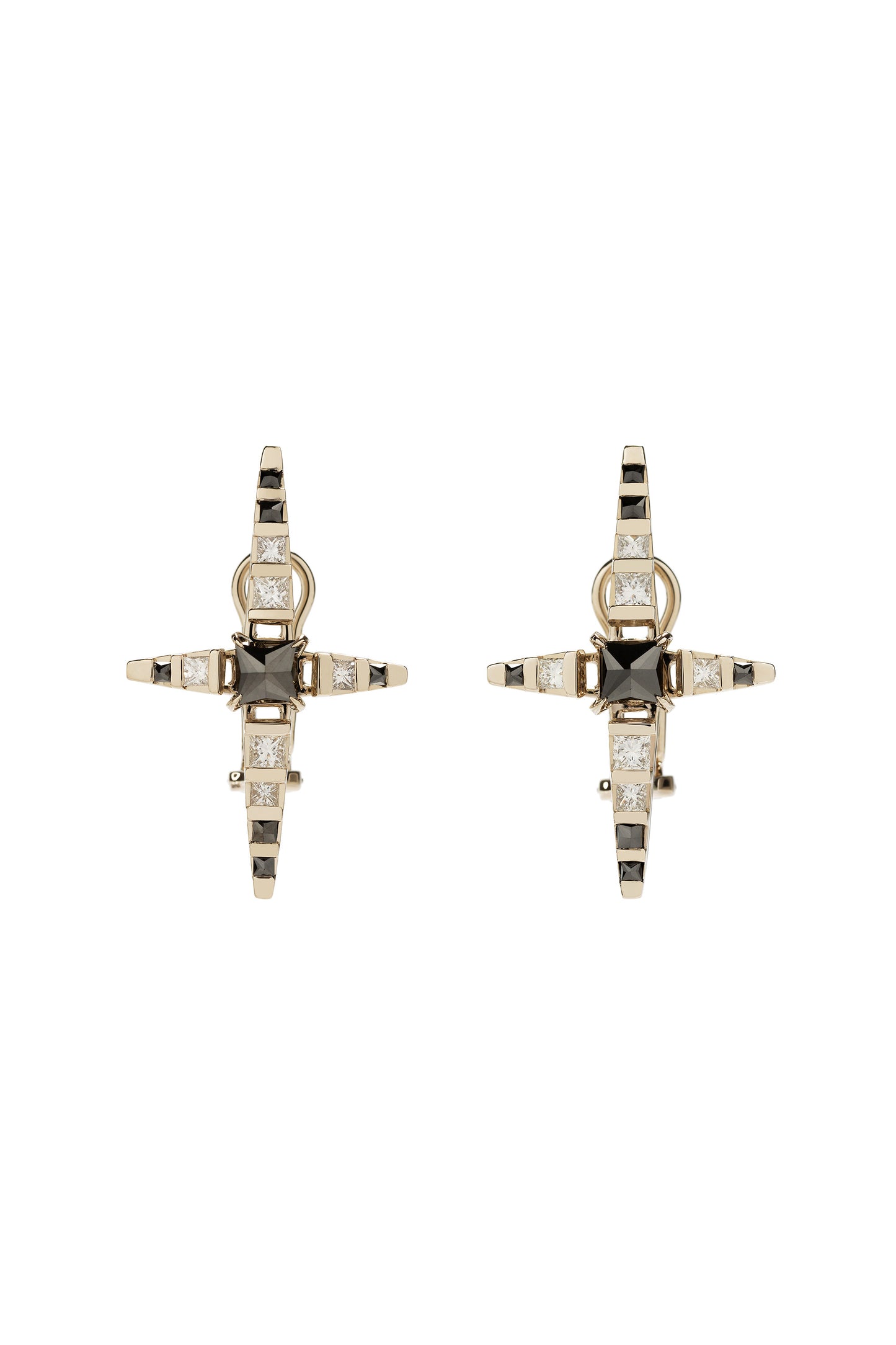 Inverted black diamond Pulsar earrings with white diamonds in 18k white gold