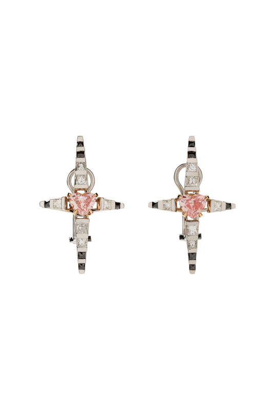 Fancy vivid pink diamond Pulsar earrings with black and white diamonds in 18k white gold