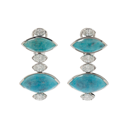 Paraiba tourmaline earrings with white diamonds in 18k white gold