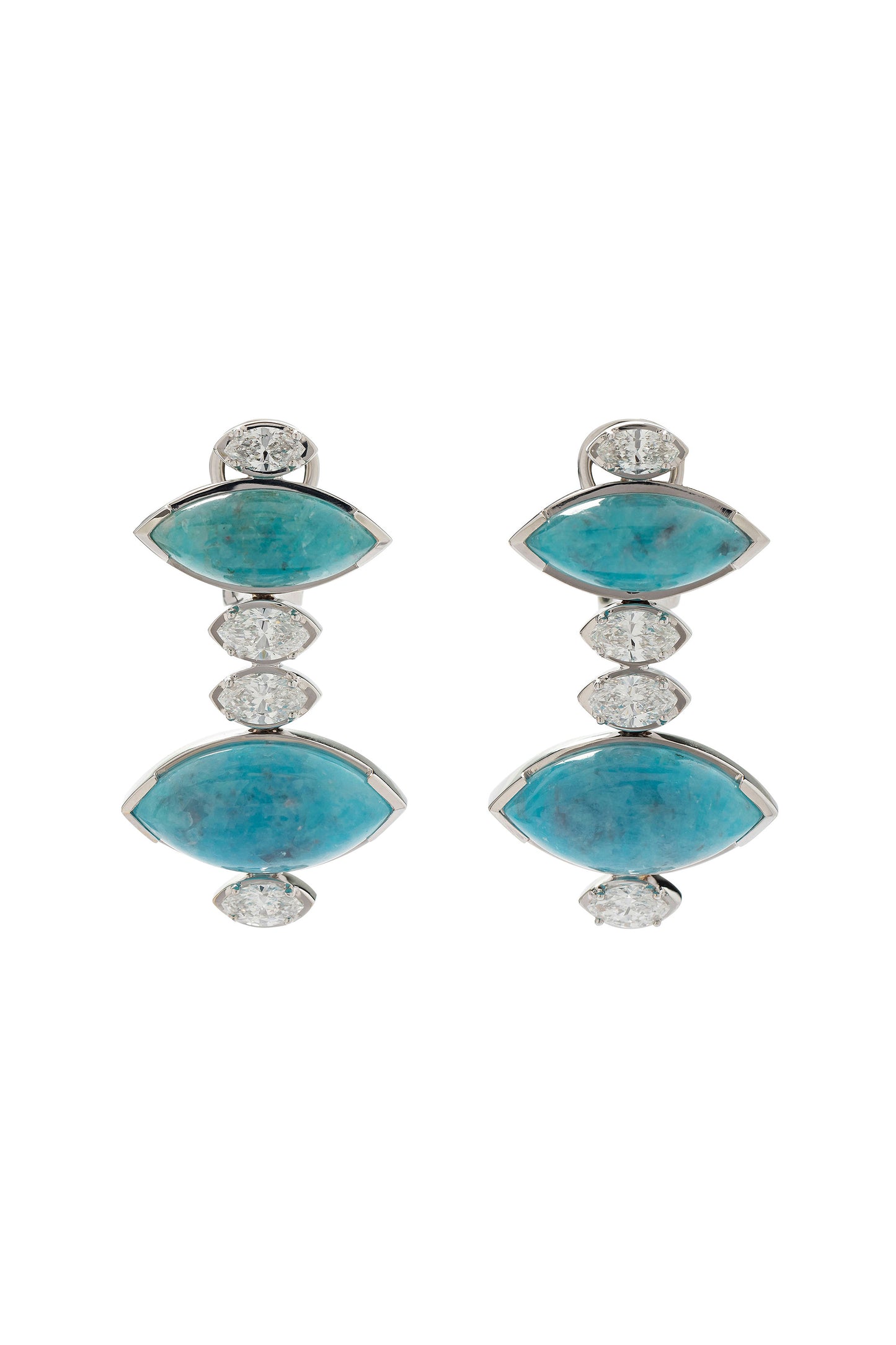 Paraiba tourmaline earrings with white diamonds in 18k white gold