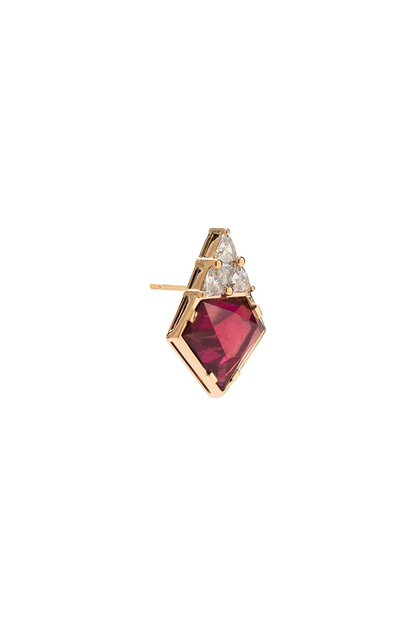 Rubellite earrings with white diamonds in 18k rose gold