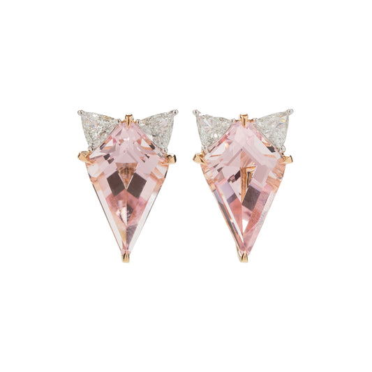 Morganite earrings with white diamonds in 18k white and rose gold