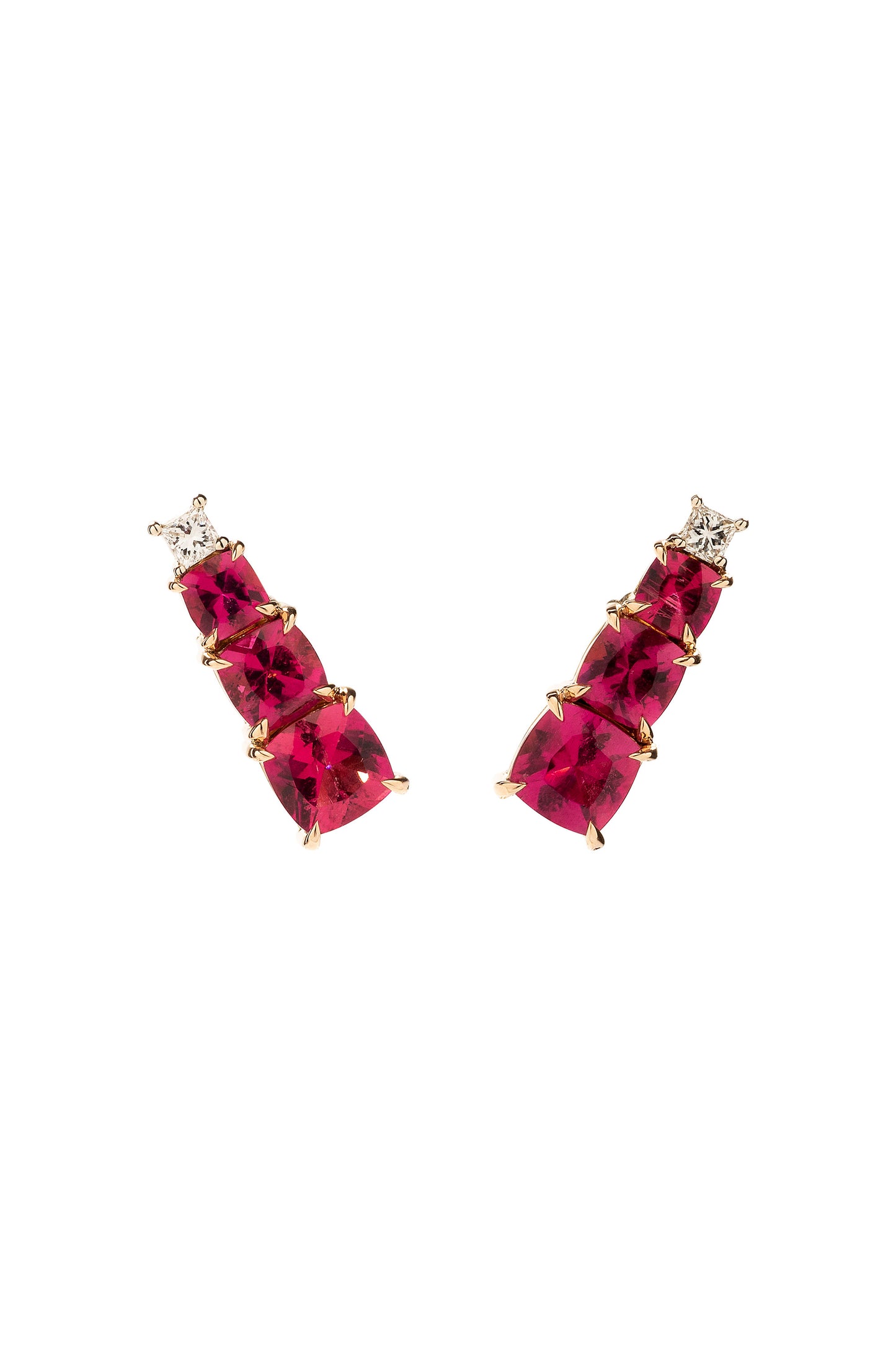 Rubellite earrings with white diamonds in 18k rose gold