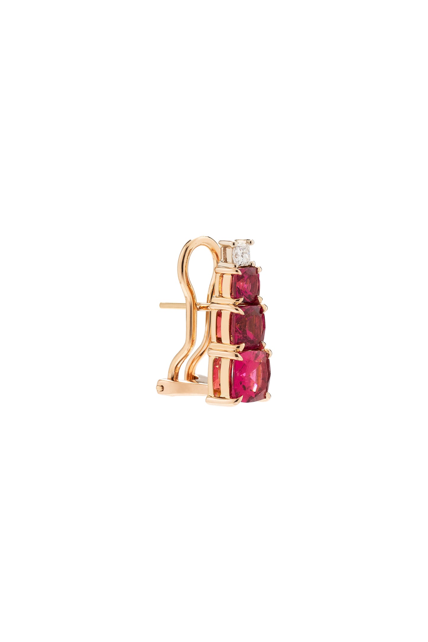 Rubellite earrings with white diamonds in 18k rose gold