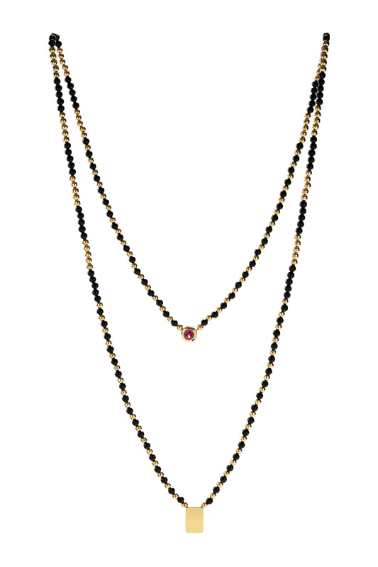 Rubellite Talisma scapular with onyx in 18k yellow gold