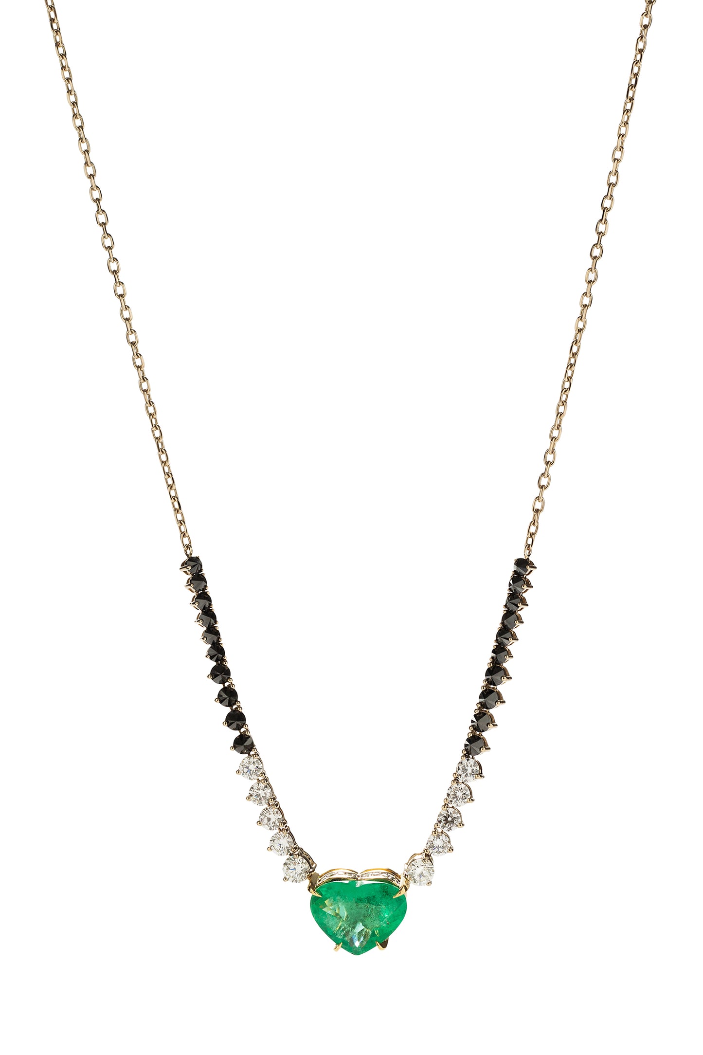 Emerald River Chain necklace with black and white diamonds in 18k white and yellow gold